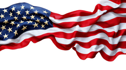 US American flag isolated on white and transparent background, copy space, National holiday template, PNG.