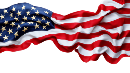 US American flag isolated on white and  transparent background, copy space, National holiday template, PNG.