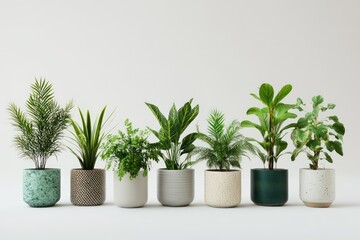 Fototapeta premium A collection of 3D-rendered houseplants in stylish ceramic pots.