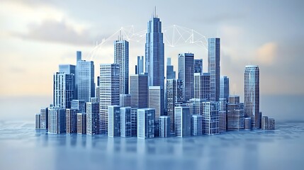 Fototapeta premium Global City for Networked Skyline, Water Reflection.