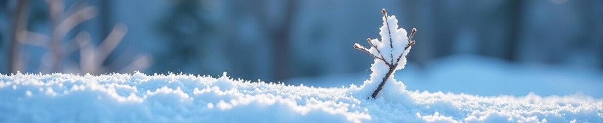 A frozen branch stood upright like a fragile, crystalline pillar, frosty landscape, snowy landscape, snow covered