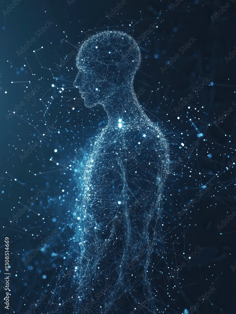 Aufkleber Digital particles create a human silhouette representing AI driven politics in a sleek futuristic environment Generative AI