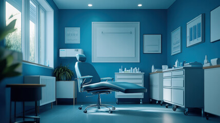 Modern dental clinic room with chair and equipment