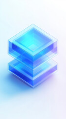 Abstract geometric stack of transparent blue cubes