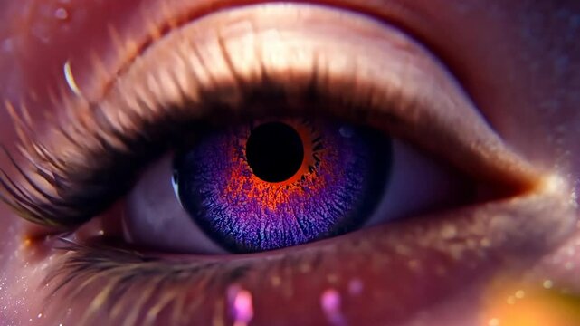 Eye with vibrant colors and intricate patterns showcasing surreal beauty and artistic flair during a creative art exploration