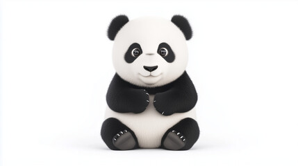 Naklejka premium Animated Panda's Playful Charm: An adorable animated panda bear, with its signature black and white fur, sits cutely and invites viewers into a world of playful exploration and joyous delight.
