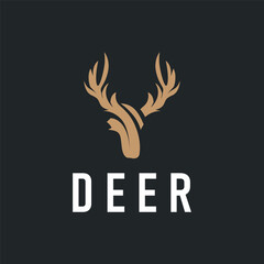 Obraz premium deer logo design deer hunter concept with black silhouette illustration of simple minimalist animal product brand template