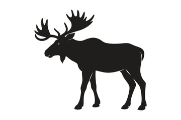 Moose Silhouette Vector on White Background – Wildlife Clipart Illustration