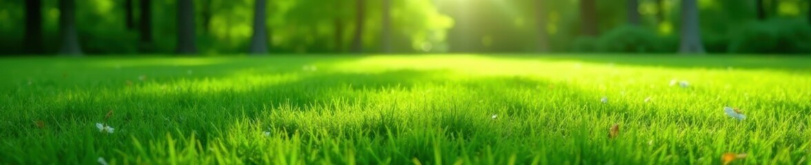 Panoramic view of artificial grass, subtle shadows, view, horizon
