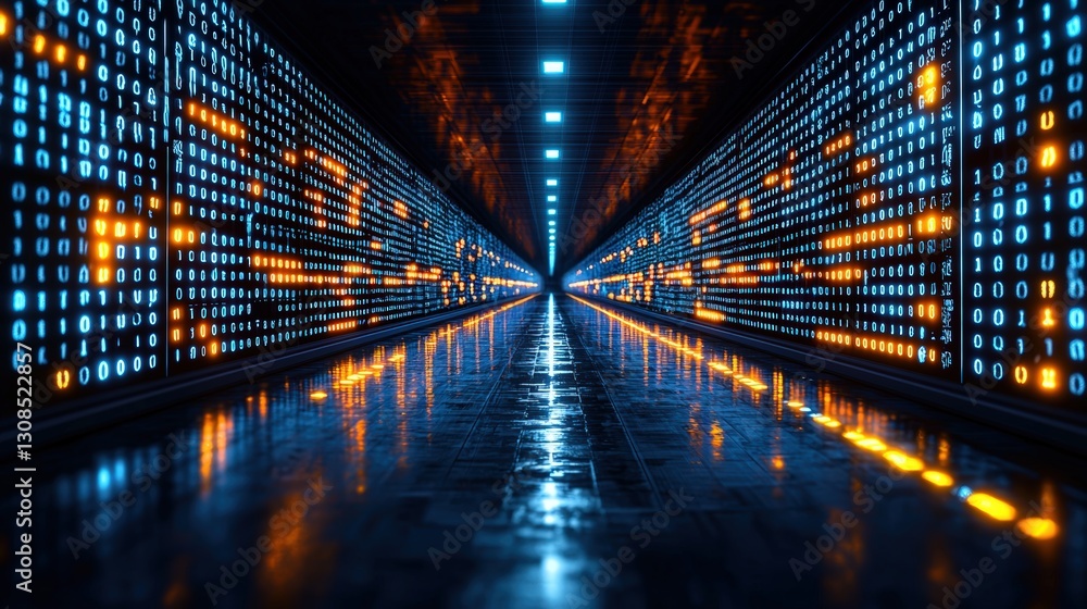 Poster intricate tunnel filled with numerous digital numbers creating a fascinating abstract perspective