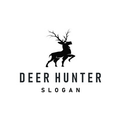 deer logo design deer hunter concept with black silhouette illustration of simple minimalist animal product brand template