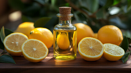 Yellow lemons with olive oil and cutting board, Mediterranean cuisine, organic produce, culinary inspiration