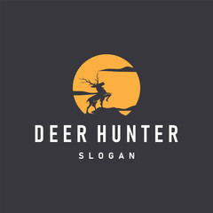 deer logo design deer hunter concept with black silhouette illustration of simple minimalist animal product brand template