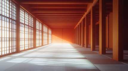 Interior of a Japanese-style hall with sunlight