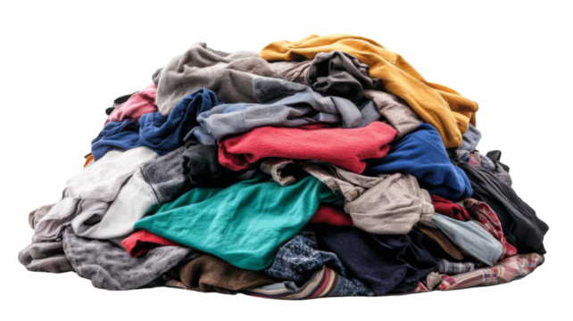 Pile of clothes creating a large mound on transparent background