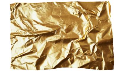 Crumpled gold leaf foil texture background with transparent background