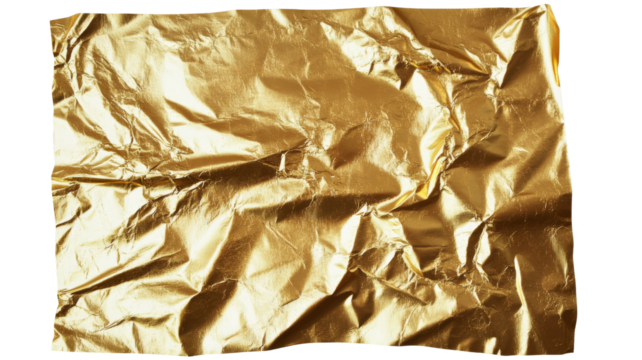 Crumpled gold leaf foil texture background with transparent background - Powered by Adobe