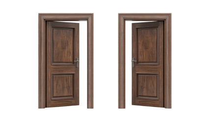 Two open elegant wooden doors with transparent background