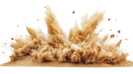 Sand exploding upwards with transparent background creating dramatic effect