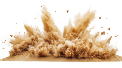 Sand exploding upwards with transparent background creating dramatic effect