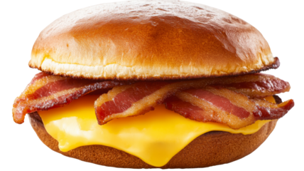 Delicious bacon and cheese sandwich with melted cheese on a transparent background