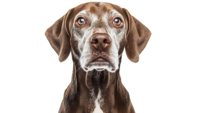 Senior brown braco italiano dog posing on transparent background