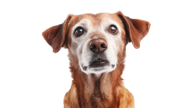 Portrait of adorable senior brown dog with transparent background