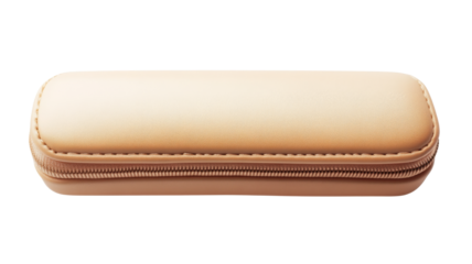 Closed beige pencil case isolated on transparent background