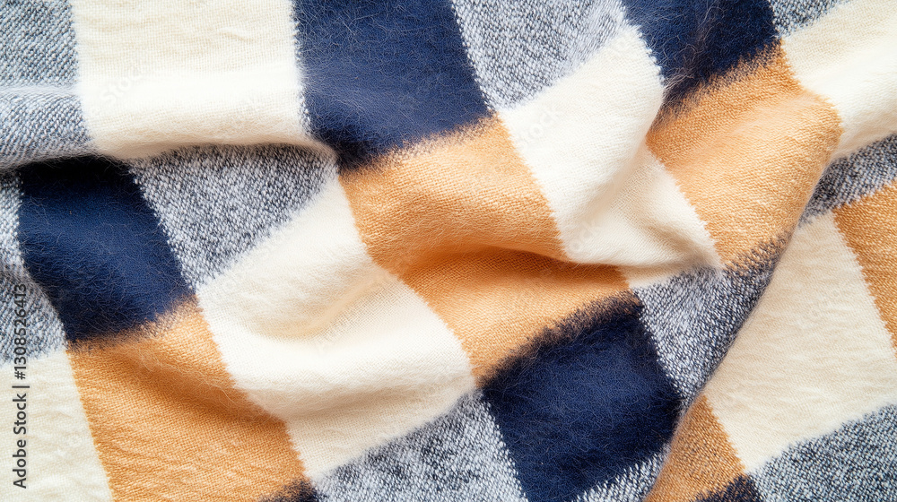 Poster cozy checked fabric: a close-up shot showcases a soft and inviting checked fabric with a tactile tex