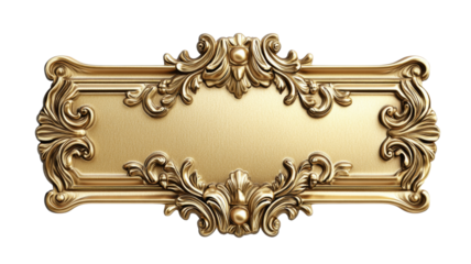 Golden ornate frame with floral decoration on transparent background