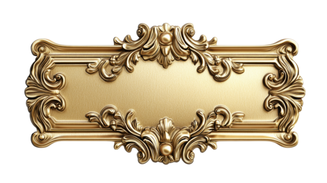 Golden ornate frame with floral decoration on transparent background