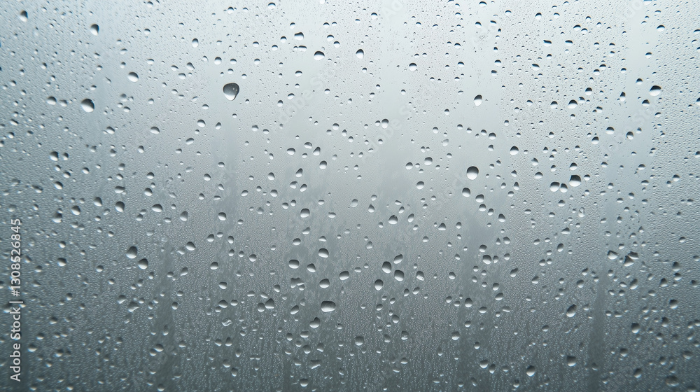 Poster raindrops on surface: close-up of water droplets clinging to a smooth surface, creating a mesmerizin