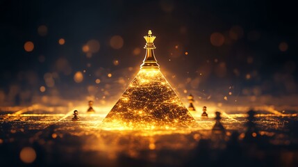 A captivating golden pyramid symbolizes power and strategy in a mystical environment, evoking thoughts of challenge.