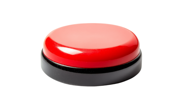 Red button on transparent background representing urgency and decision making