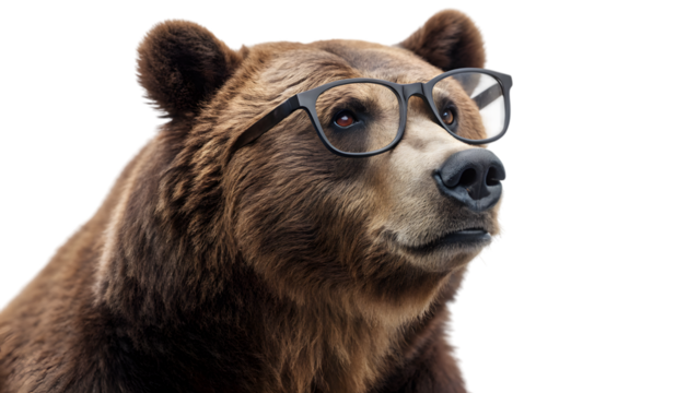 brown bear wear glasses isolated on white