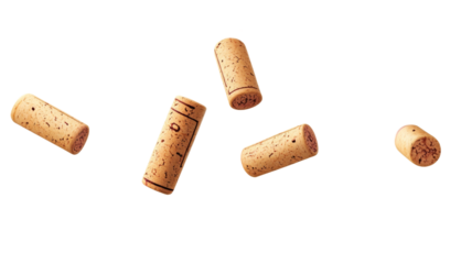 Wine corks falling on transparent background
