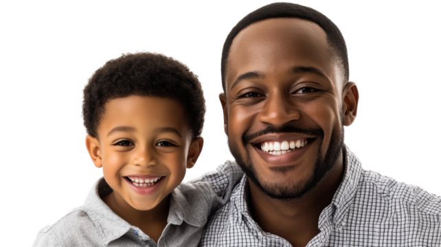 Happy father and son smiling with transparent background