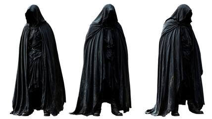 Grim reaper wearing dark cloak standing on transparent background