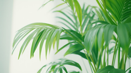Lush Palms: A close-up showcases vibrant green palm leaves, capturing the essence of tropical freshness and natural elegance.