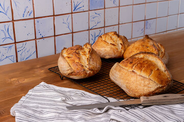 Crossed bread from wheat and rye flour on the sourdough. Bread on the sourdough. Homemade Crusty...