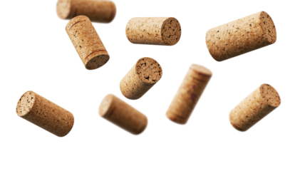 Wine corks falling on transparent background