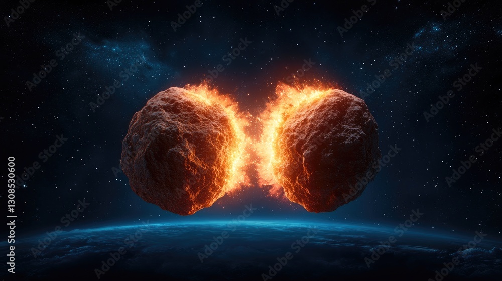 Aufkleber asteroid collision event outer space digital art cosmic environment dynamic viewpoint destruction co