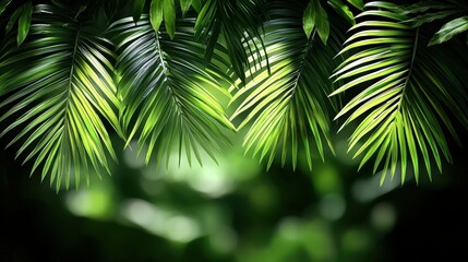 Obraz premium Exotic tropical scene featuring lush palm leaves against a clear blue sky evoking paradise