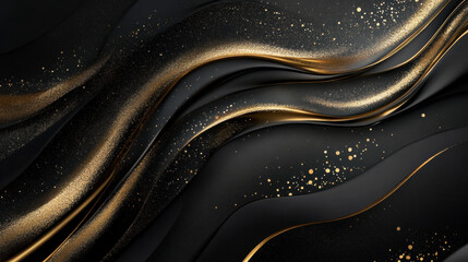Abstract black and gold wave background with glitter