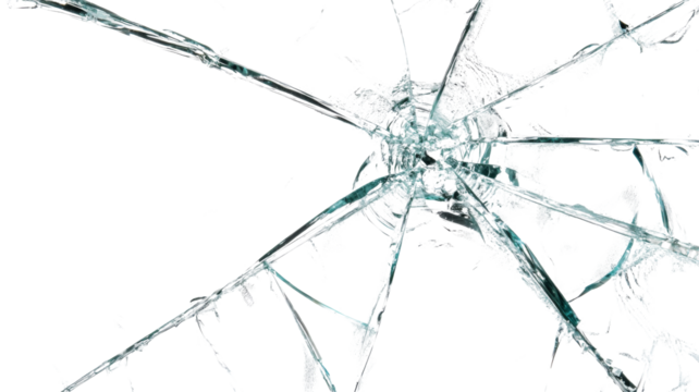 Broken glass shattering and cracking on transparent background
