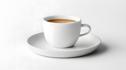 Obraz premium Minimalist Presentation of a White Coffee Cup on a Flat White Saucer against Neutral Background