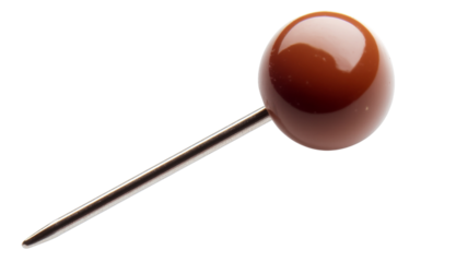 Brown round head pin on transparent background