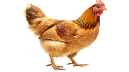 Brown hen standing on transparent background