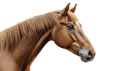 Chestnut horse posing on transparent background