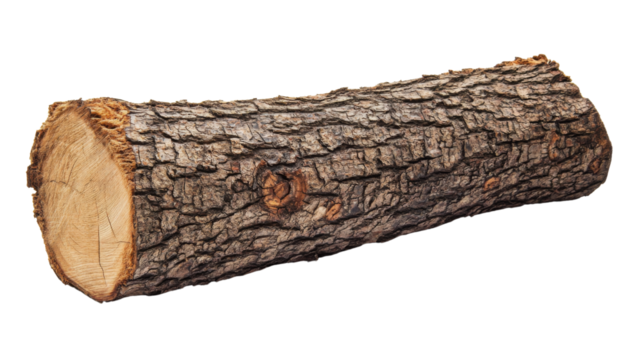 Log showing cross section and bark on transparent background
